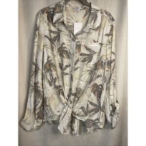 New Directions NWT Women’s Size XL MD Palm Life Slub Tie Front Top -Sheer/Floral